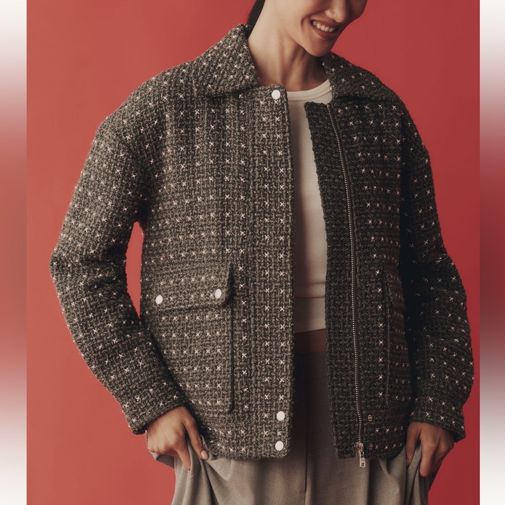 *Anthropologie Avec Les Filles Pearl Embellished Bomber Jacket